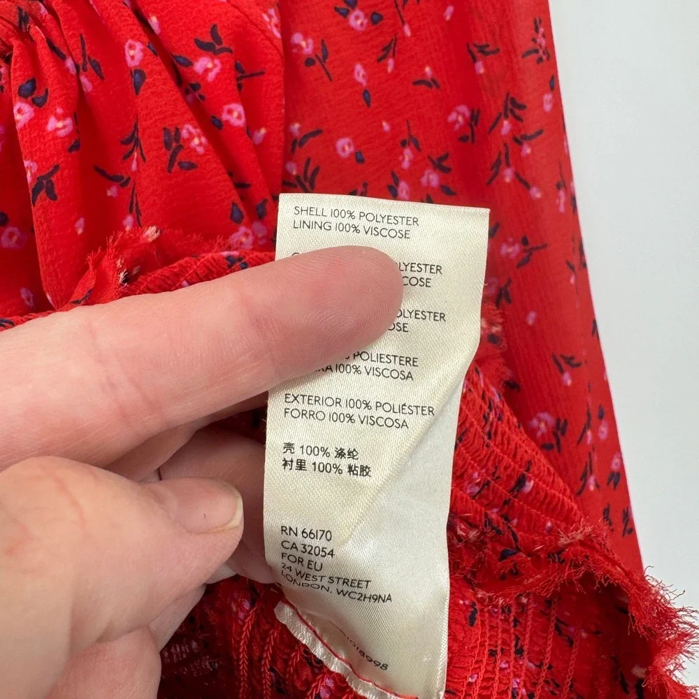 Free People Red Floral Smocked‎ Crop Top Long Sleeve Country Boho Blouse Medium
